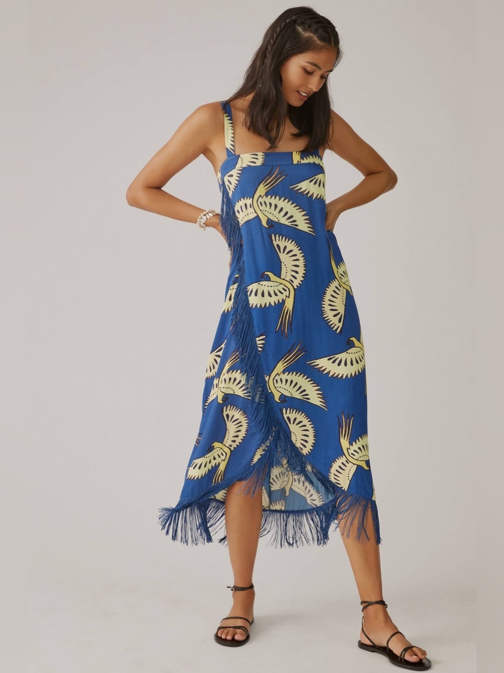 Farm Rio x Anthropologie Fringe Hem Wrap Midi Dress